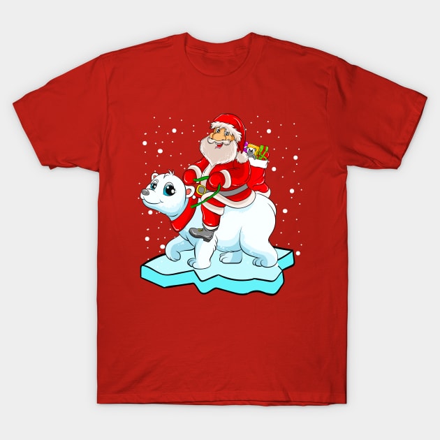 Santa Riding Panda Bear Christmas T-Shirt by E